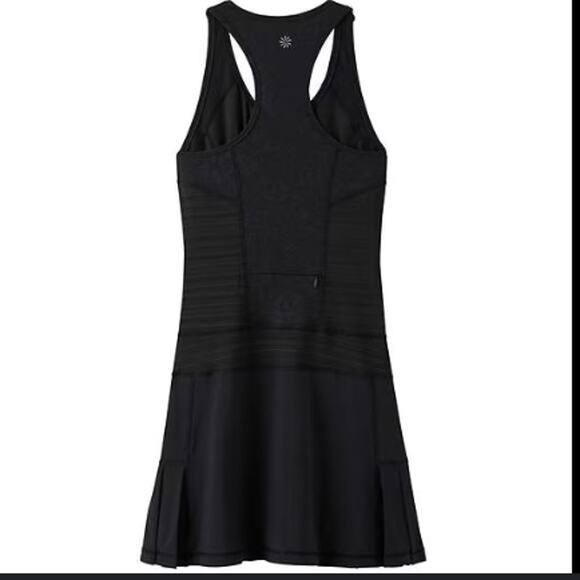 Athleta Serve It Up Tennis Dress Pleated Scoop Neck Racerback Mesh XS Black - Picture 2 of 16